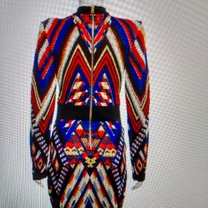 Balmain Lace up Tribal- printed mini dress Size: M (USA) equivalent to French 40